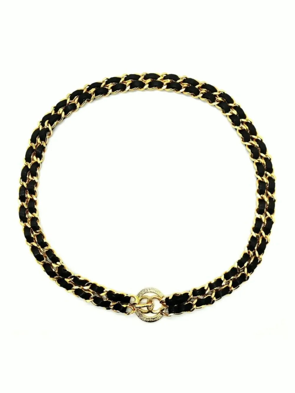 Authentic Chanel CC Chain Belt Black Leather Gold Medallion Logo - Picture 4 of 10